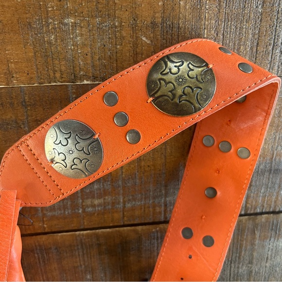 Free People Blazing Orange Wilder Embellished Sling Bag Leather NWT - Picture 6 of 10